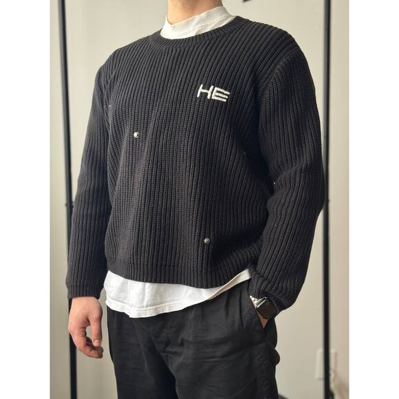 Heliot Emil Heavy Knit Riveted Sweater Black - Picture 7 of 7